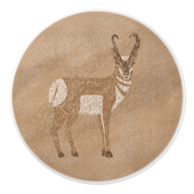 Südwestpronghorn Stehend Antelope Petroglyph Keramikknauf (Vorderseite)
