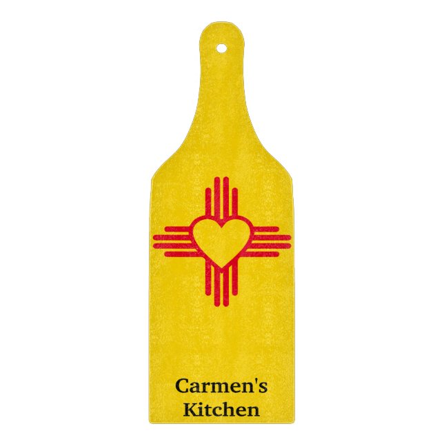 Südweststil Zia Herz New Mexico Gold & Red Schneidebrett (Vorderseite)