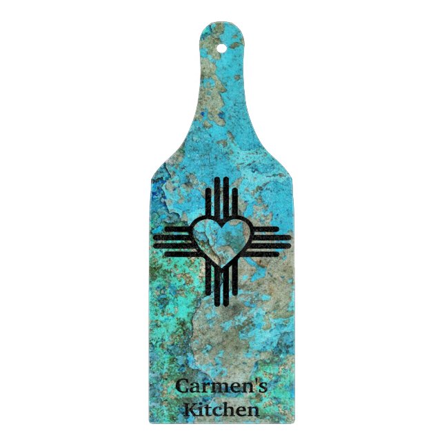 Südweststil Zia Herz Türkis New Mexico Schneidebrett (Vorderseite)
