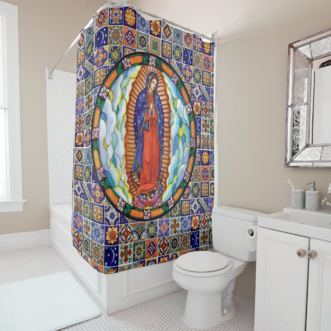 Südwesttalavera Tile und unsere Lady von Guadalupe Duschvorhang (Beispiel)