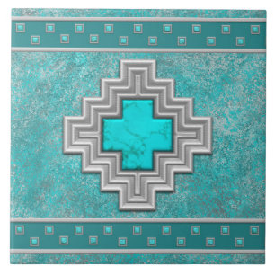 Südwesttürkisfarbenes Stone Geometrisches Muster Fliese