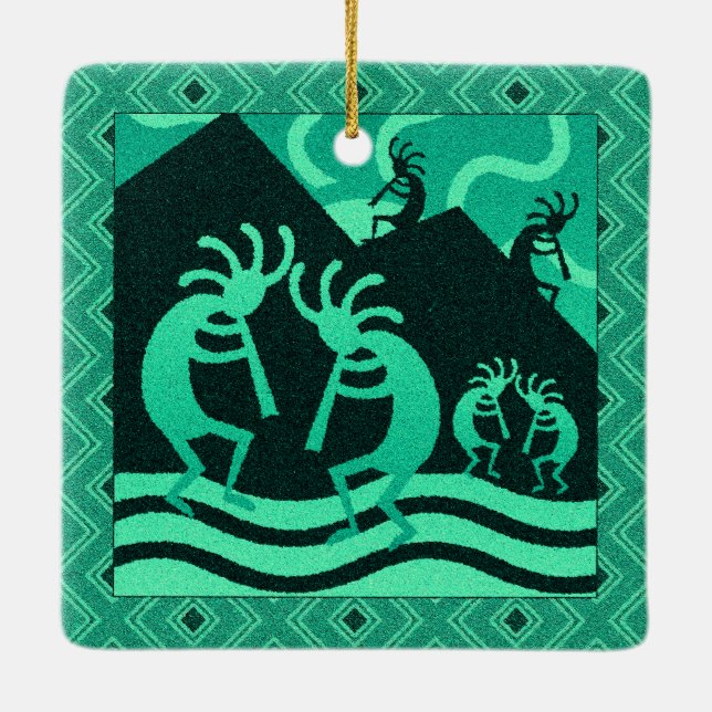 Südwestturquoise Kokopelli Weihnachten Keramikornament (Rückseite)