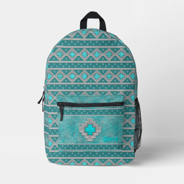 Südwestturquoise Stone Geometric Personalisiert Bedruckter Rucksack (Vorderseite)