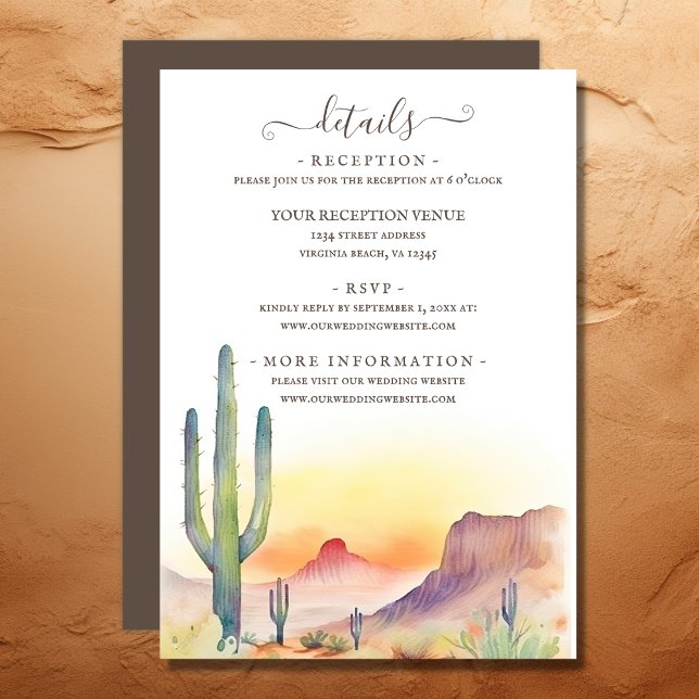 Südwestwüste Kakteen Hochzeitdetails Begleitkarte (Southwestern Desert Cactus Wedding Details Enclosure Card)