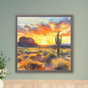 Südwestwüste Mesa und Saguaro Sunset Leinwanddruck