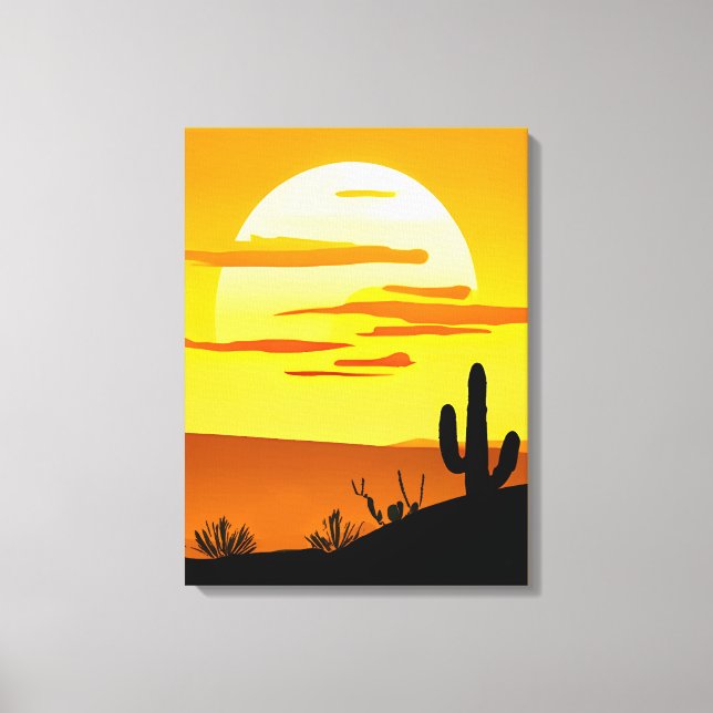 Südwestwüste Sonnenuntergang mit Kaktus Leinwanddruck (Vorderseite)
