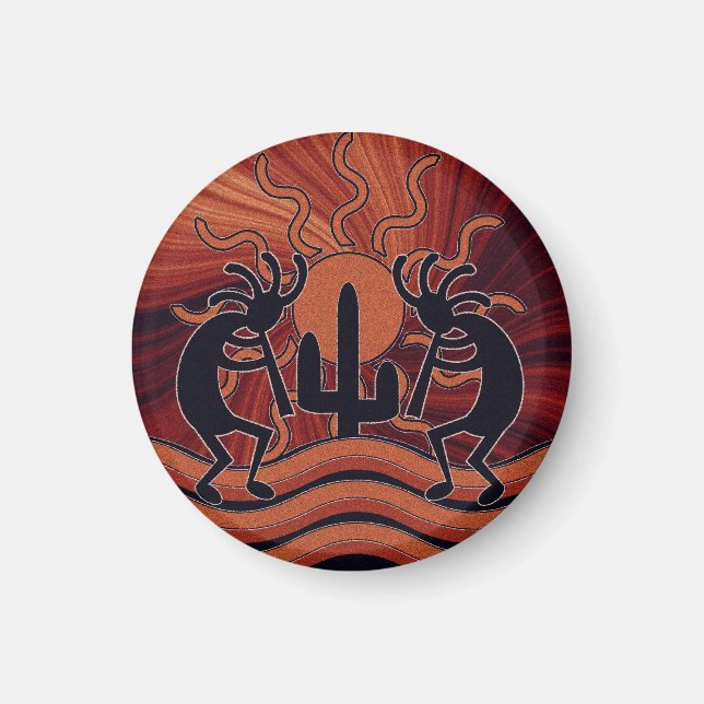 Südwestwüste Sunset Cactus Kokopelli Magnet (Vorne)