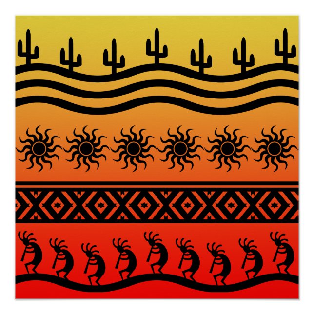 Südwestwüste Sunset Kokopelli Poster (Vorderseite)