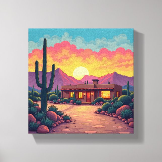 Südwestwüste Zuhause Schöne Sonnenuntergang Leinwa Leinwanddruck (Vorderseite)