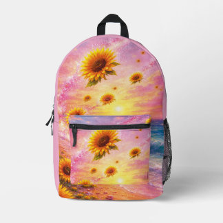 Sueño Marino de Girasoles: Atardecer en la Playa Bedruckter Rucksack