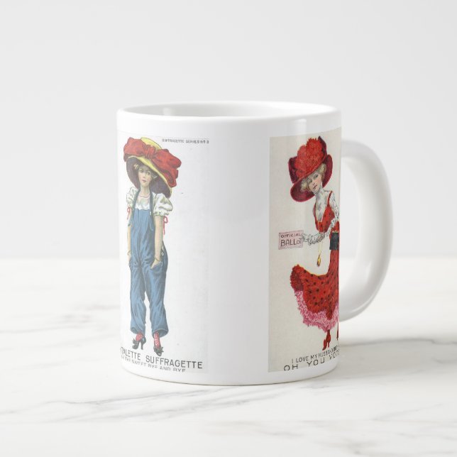 Suffragettes Vintages Postkarten Kunst-Stimmen für Jumbo-Tasse (Vorderseite Rechts)