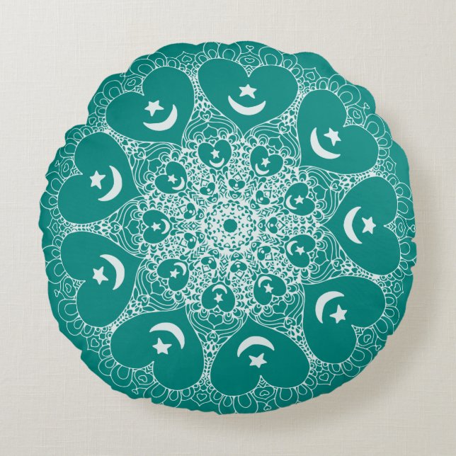 Sufi unendliches Herzkissen Mandala Rundes Kissen (Vorderseite)