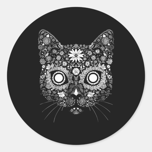 Sugar Cat Skull Flower Artistic Design  Runder Aufkleber (Vorderseite)