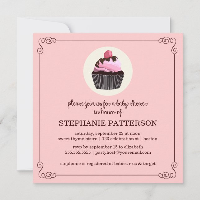 Sugar & Gewürz Cupcake Girl Babydusche Einladung (Vorderseite)