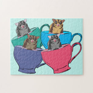 Sugar Gliders in Tea Cups Süße Tier Illustration