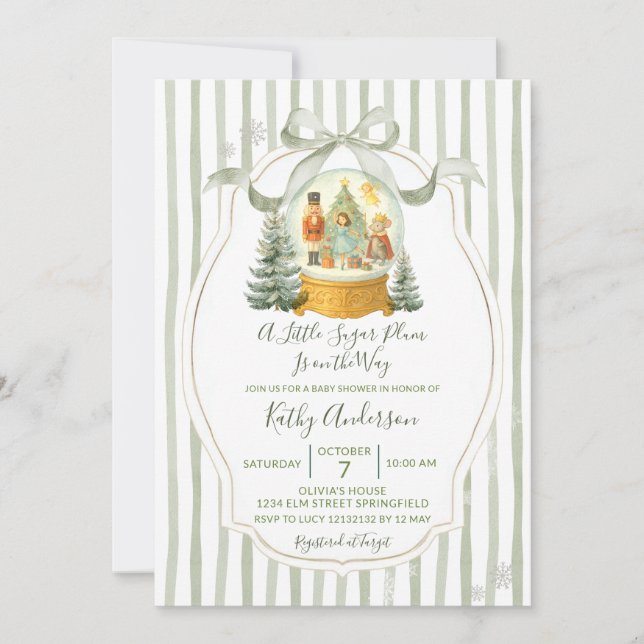 Sugar Plum Christmas Green Winter Baby Shower Einladung (Vorderseite)
