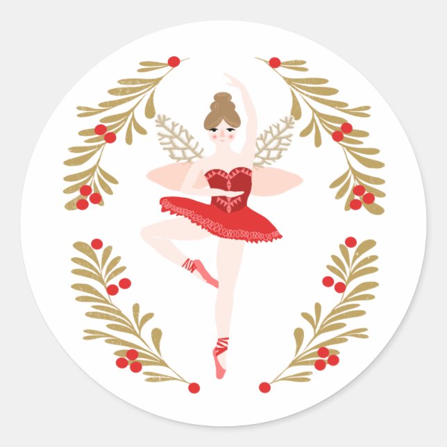 Sugar Plum Fairy Nutcracker Weihnachten Runder Aufkleber (Vorderseite)
