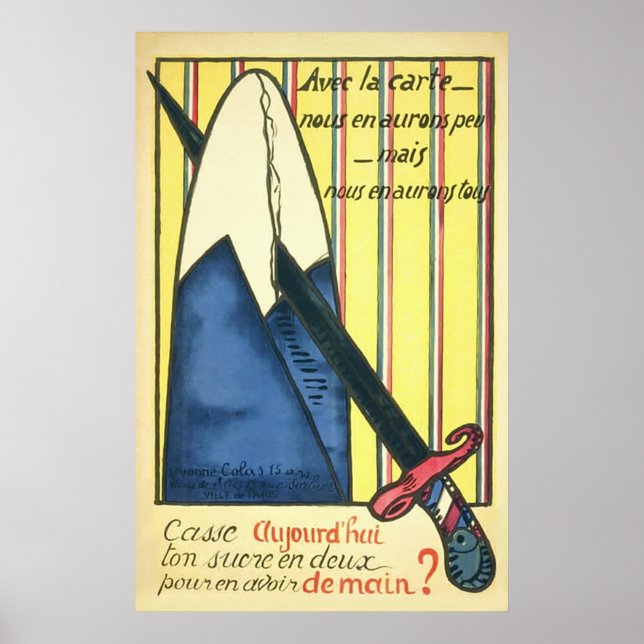 Sugar Rationing ~ Vintager französischer Weltkrieg Poster (Vorne)