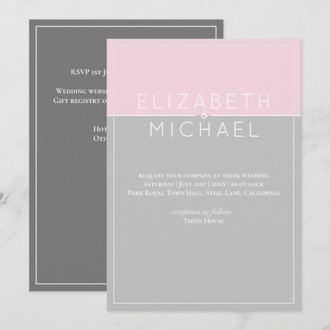 Sugar rose gris Faire-part de mariage moderne (Devant / Derrière)