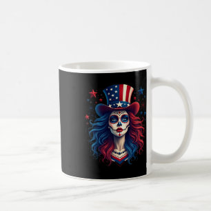 Sugar Skull 4. Juli American Flag Skeleton Wom Kaffeetasse