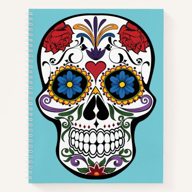 Sugar Skull Aquamarin-Day of the Dead Sketchbook Notizbuch (Vorderseite)