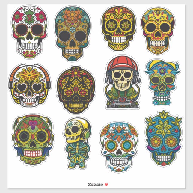 Sugar Skull Art 12 Piece Celebration Pack Aufkleber (Blatt)