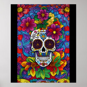 Sugar Skull Art - Blumenfiesta Poster