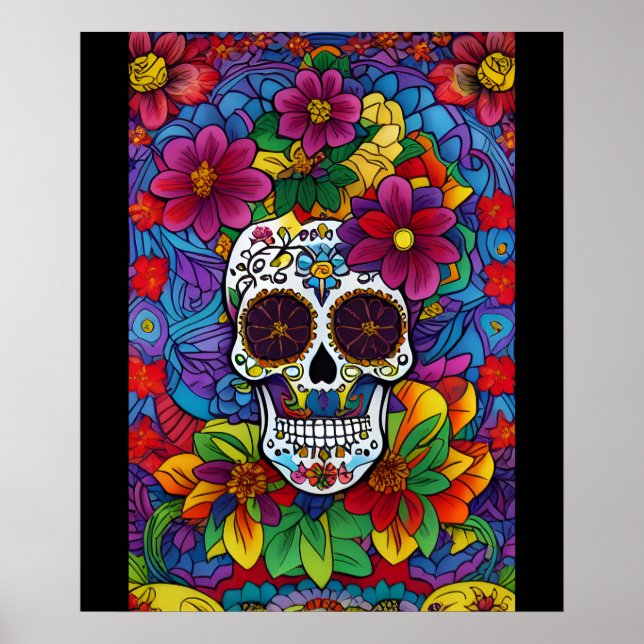 Sugar Skull Art - Blumenfiesta Poster (Vorne)