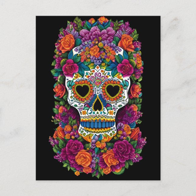 Sugar Skull Art - Burst of Mexico Flair Postkarte (Vorderseite)