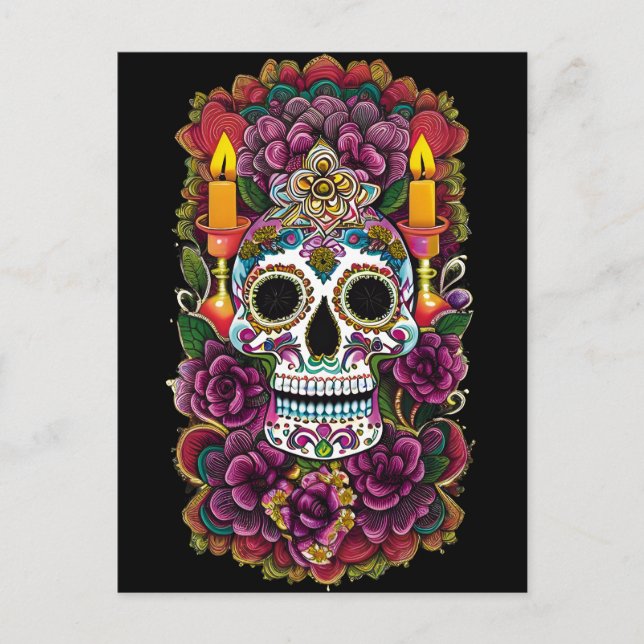 Sugar Skull Art - Candle Lit Altar Postkarte (Vorderseite)