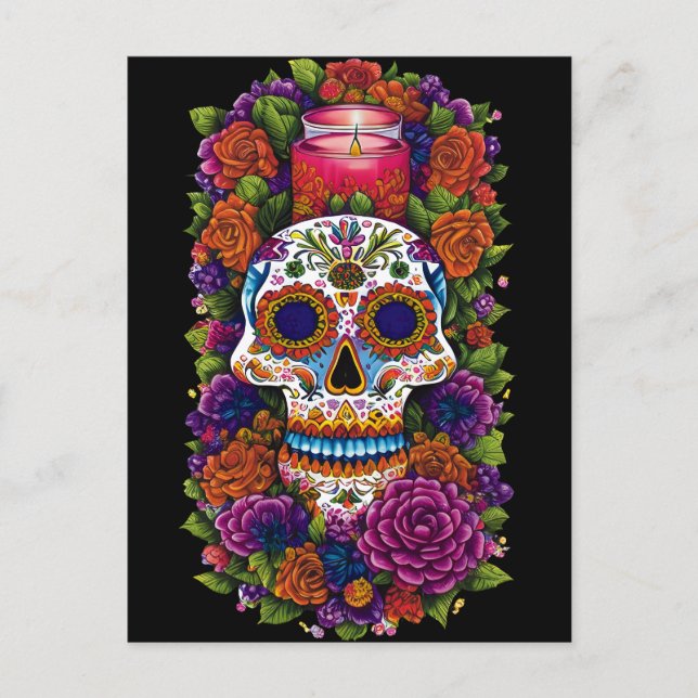 Sugar Skull Art - Celebrate Dia de los Muertos Postkarte (Vorderseite)