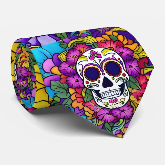 Sugar Skull Art - Día de los Muertos Krawatte (Gerollt)