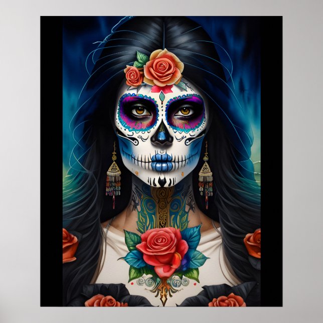 Sugar Skull Art - Embrace Dia de los Muertos Poster (Vorne)