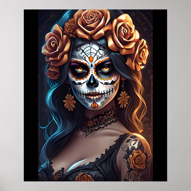 Sugar Skull Art - Farbenfrohe Äußerungen Poster (Vorne)