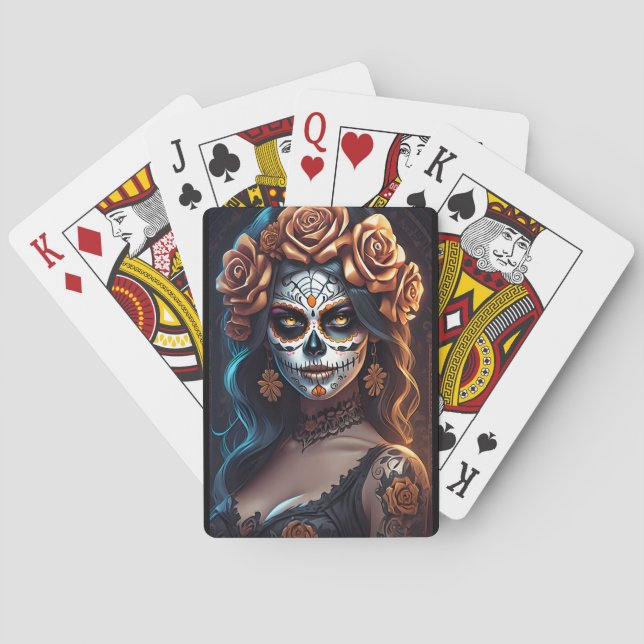 Sugar Skull Art - Farbenfrohe Äußerungen Spielkarten (Rückseite)