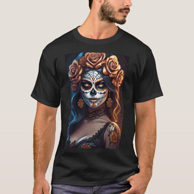Sugar Skull Art - Farbenfrohe Äußerungen T-Shirt (Vorderseite)