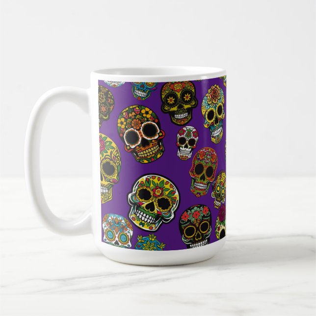 Sugar Skull Art farbenfrohe Muster Kaffeetasse (Links)