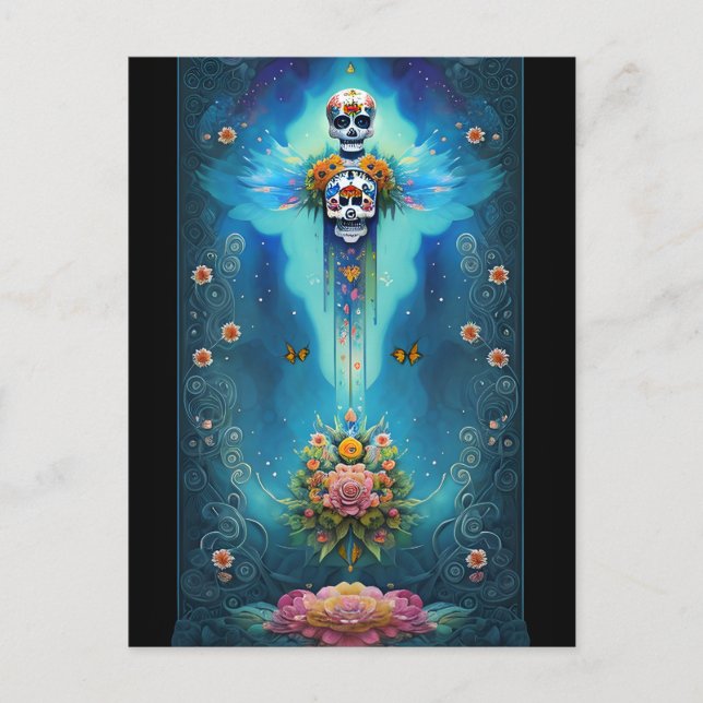 Sugar Skull Art-Festive Spirit Dia de los Muertos Postkarte (Vorderseite)