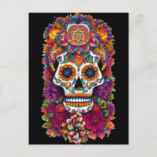 Sugar Skull Art - Fiesta of Colors Postkarte (Vorderseite)