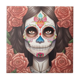 Sugar Skull Art - Frau in Makeup Fliese