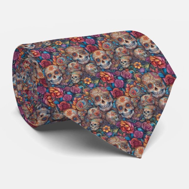 Sugar Skull Art - Intricate Day of the Dead Krawatte (Gerollt)
