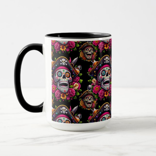 Sugar Skull Art - Jolly Pirate Skull Tasse (Links)