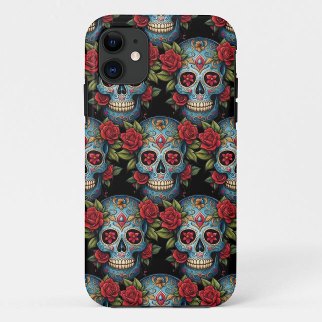 Sugar Skull Art - Lebhafte blaue Tradition Case-Mate iPhone Hülle (Rückseite)