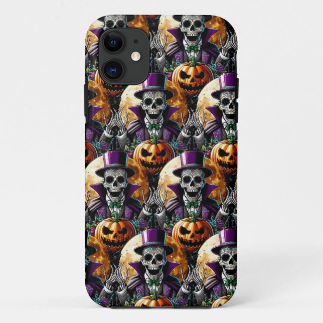 Sugar Skull Art - Pumpkins MitternachtsHalloween Case-Mate iPhone Hülle (Rückseite)