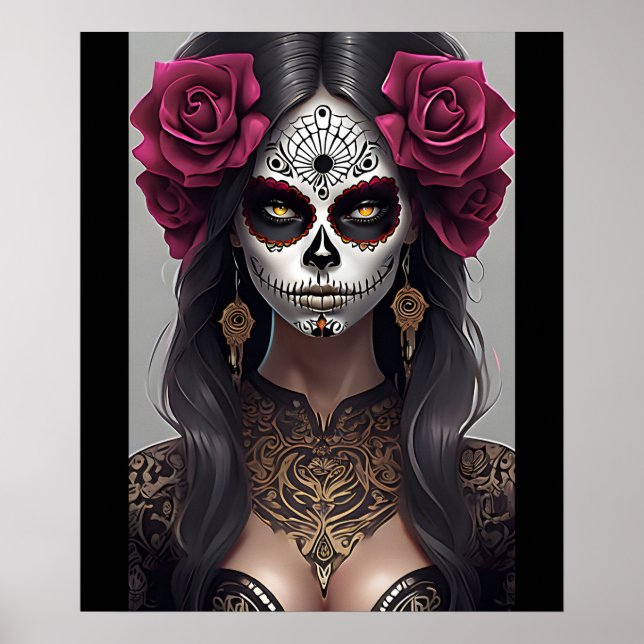 Sugar Skull Art - Rose und Romantik Poster (Vorne)