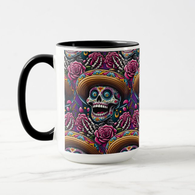 Sugar Skull Art - Skeleton Sombrero Rose Calavera Tasse (Links)