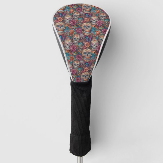 Sugar Skull Art - Skulls und Schmetterlinge Golf Headcover (Vorderseite)