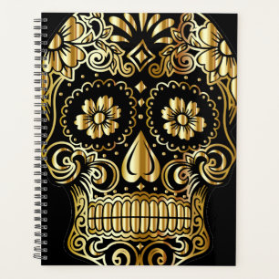Sugar Skull Art, Tag des Toten Schwarzen und Gold Planer