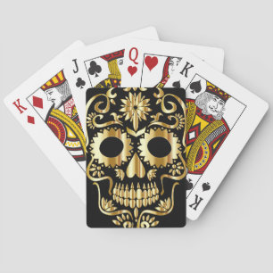 Sugar Skull Art, Tag des Toten Schwarzen und Gold Spielkarten