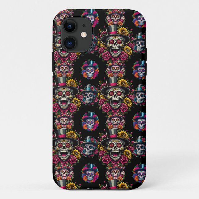 Sugar Skull Art - Top Hat Floral Fiesta Case-Mate iPhone Hülle (Rückseite)